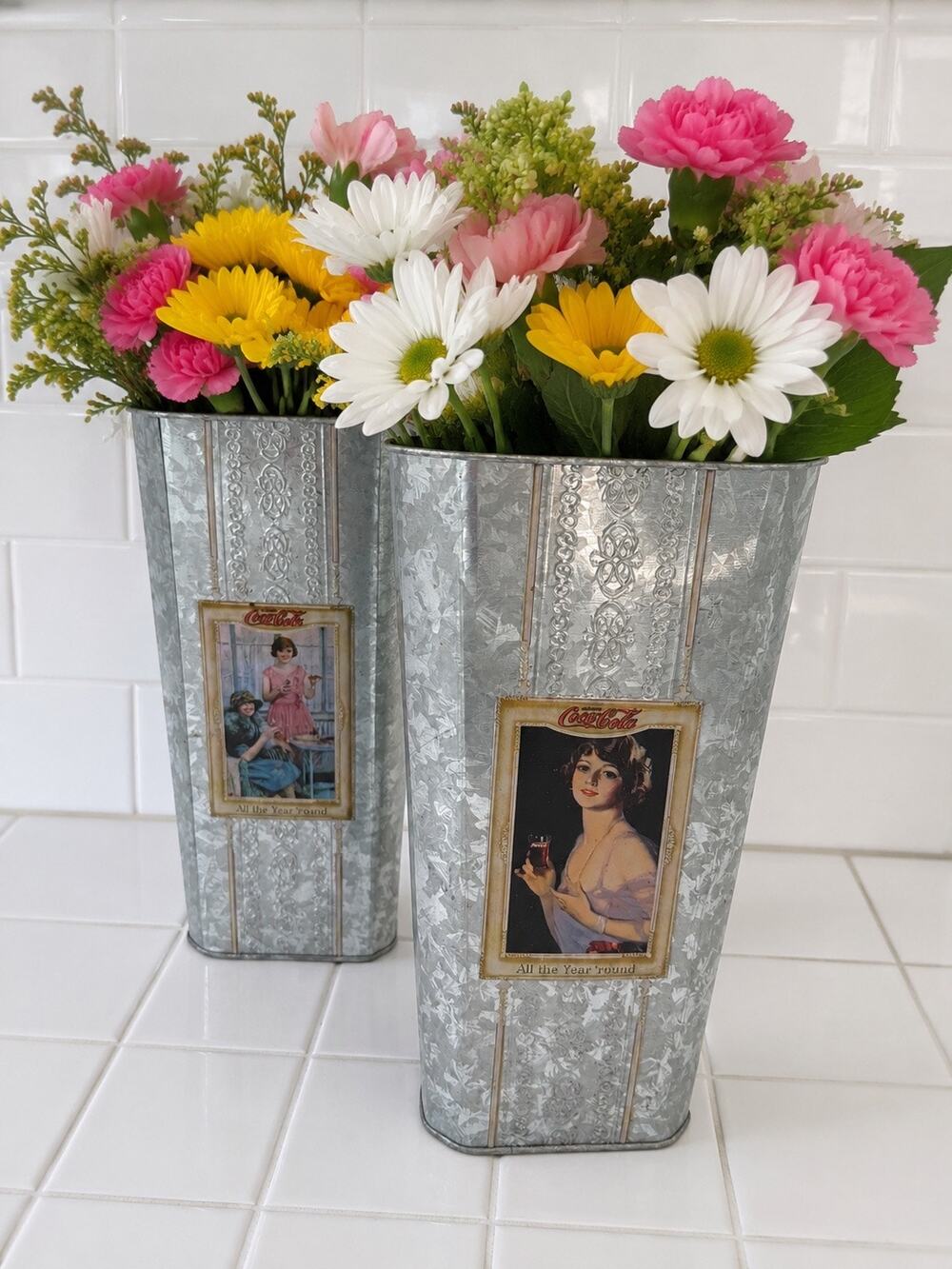 2003 Galvanized Coca-Cola Vases PAIR